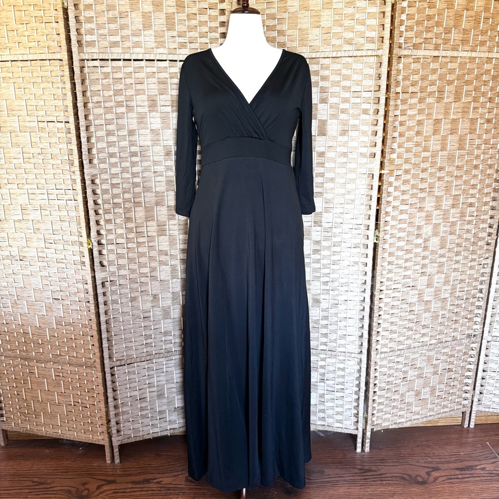 NWT black stretch knit Poseshe maxi dress L - Picture 2 of 13